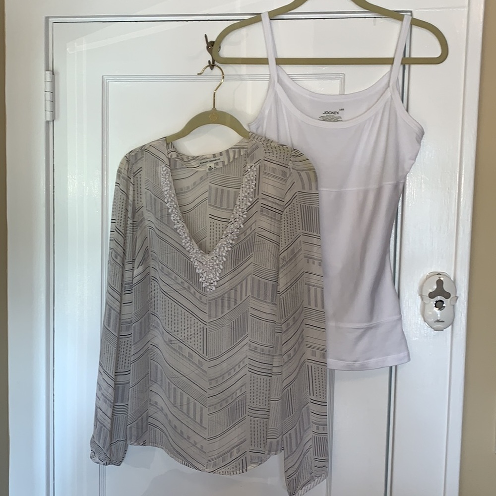 Off White Silk Banana Republic Beaded Neckline L